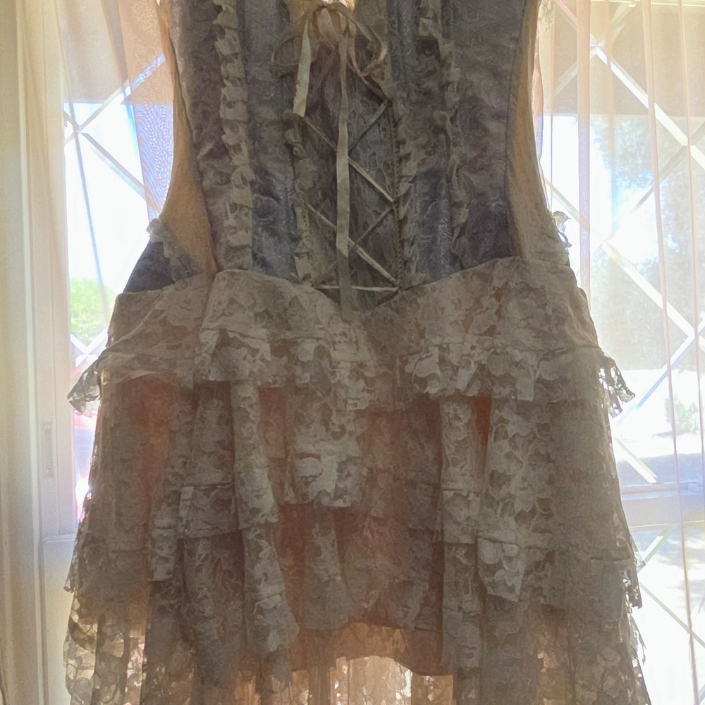 Lace Tiered Corset Dress in Dusty Blue and Ivory
